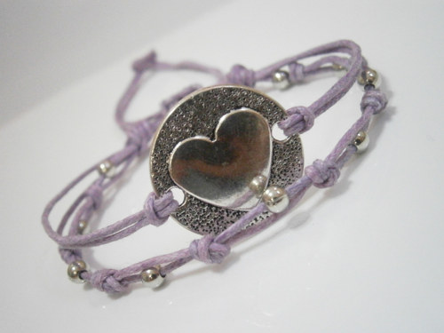 Fialový dvojitý náramek "Srdce" (macramé) — foto 3