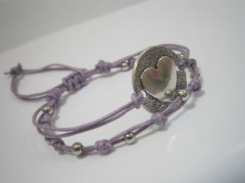 Fialový dvojitý náramek "Srdce" (macramé) — foto 5