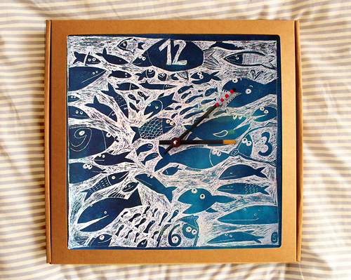 Keramické hodiny 33x33cm - Rybky — foto 4