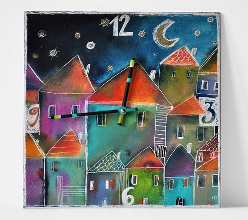 Keramické hodiny 33x33cm - Domky — foto 2