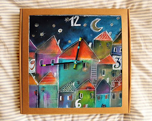 Keramické hodiny 33x33cm - Domky — foto 3