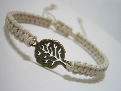 Béžový náramek se stromem - unisex (macramé) — foto 2