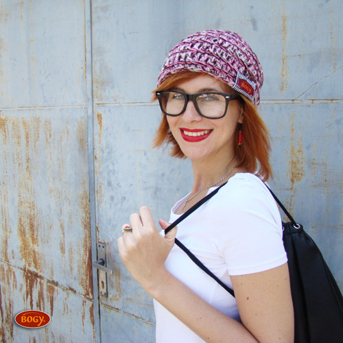 Háčkovaná žíhaná hučka - pink beanie — foto 6