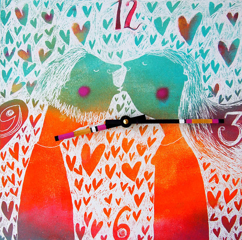 Keramické hodiny 33x33cm - Zamilované — foto 2