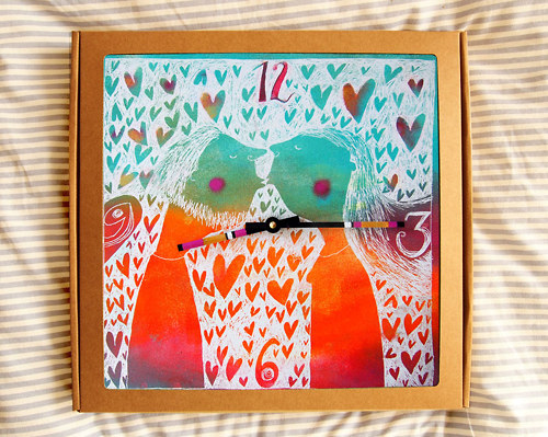 Keramické hodiny 33x33cm - Zamilované — foto 3