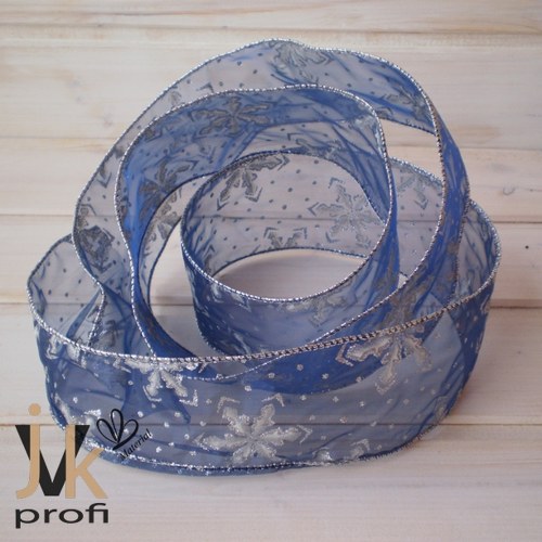 Stuha vánoční vločky - modrá 64 mm — foto 2