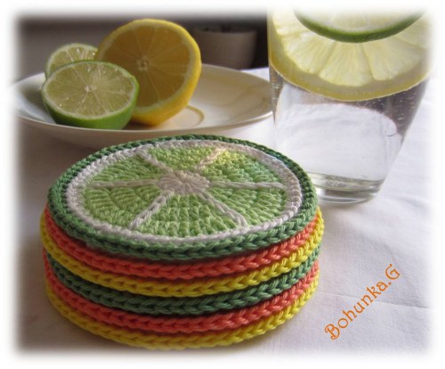 Háčkované podšálky citrusové — foto 3