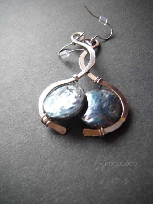 Pendientes de perlas negras en acero inoxidable — foto 4