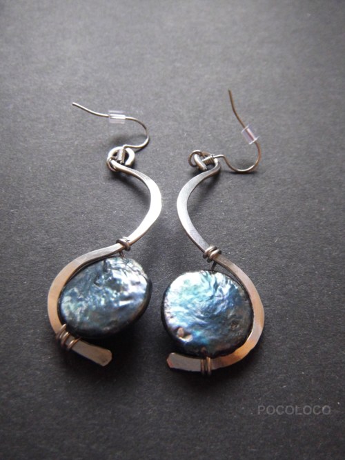 Pendientes de perlas negras en acero inoxidable — foto 6