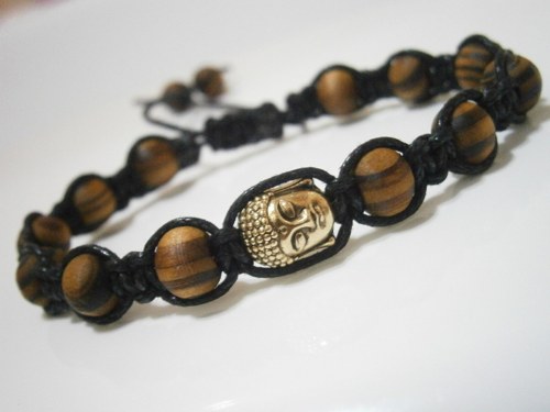 Pánský dřevěný náramek s buddhou (macramé) — foto 2