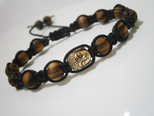 Pánský dřevěný náramek s buddhou (macramé) — foto 3