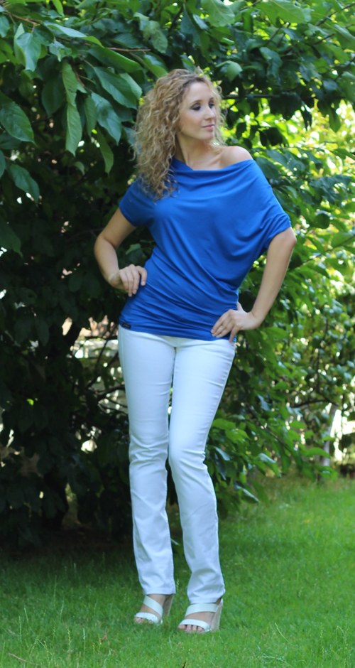 Volné asymetrické triko - modré — foto 4