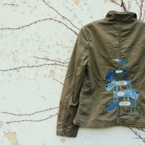 Khaki sako s aplikací, originál — foto 3