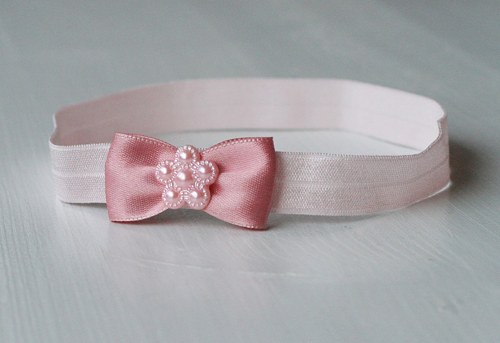 Čelenka pro newborn - pudrová mašlička — foto 2