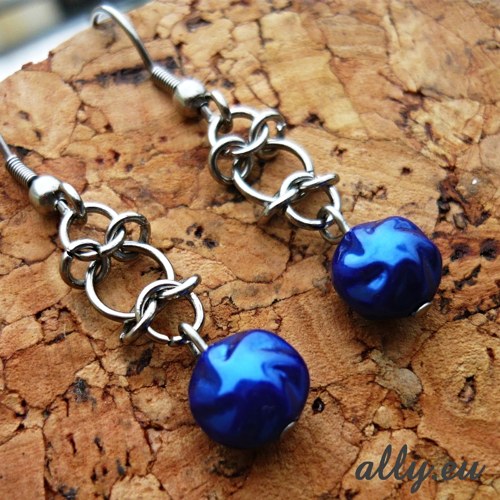 Náušnice Chainmaille modré — foto 4