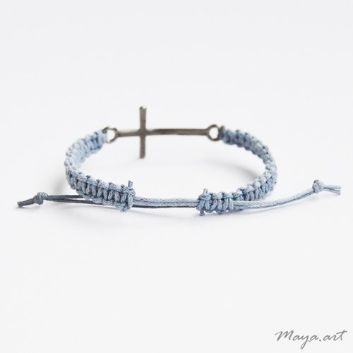 Modrý náramek "MACRAME BRACELET" s křížkem — foto 2