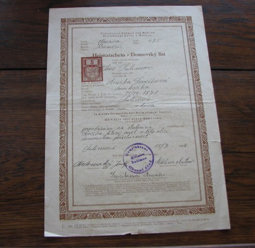 Domovský list, dokument z roku 1942 — foto 2