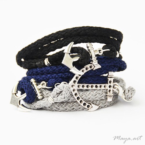 Černý náramek "SIMPLE BRACELET" s kotvou — foto 3