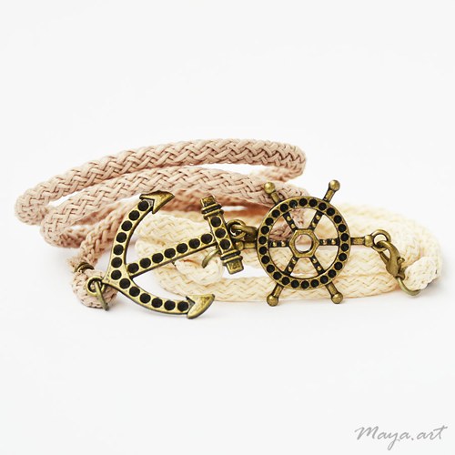 Béžový náramek "SIMPLE BRACELET" s kormidlem — foto 3