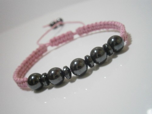 Náramek s Hematitem - růžový (macramé) — foto 3