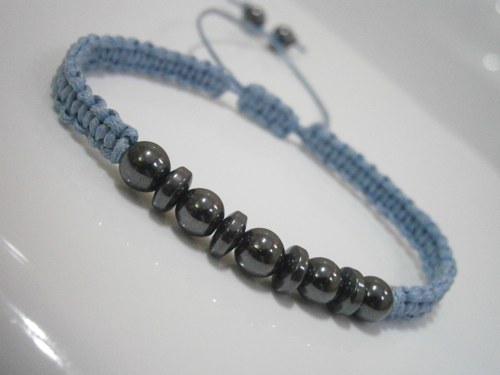 Náramek s Hematitem - modrý (macramé) — foto 2