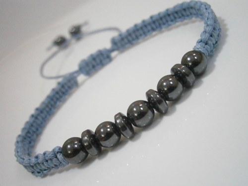 Náramek s Hematitem - modrý (macramé) — foto 3