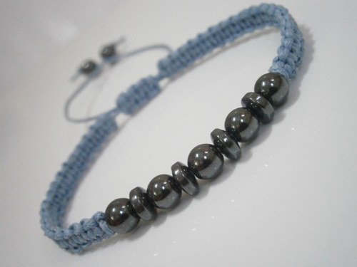 Náramek s Hematitem - modrý (macramé) — foto 4