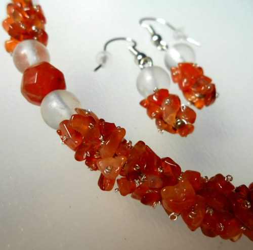 Náhrdelník - Karneol, mat.Křišťál + náušnice — foto 6