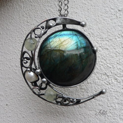 Mysterious Moon - labradorit, perla, prehnit — foto 3