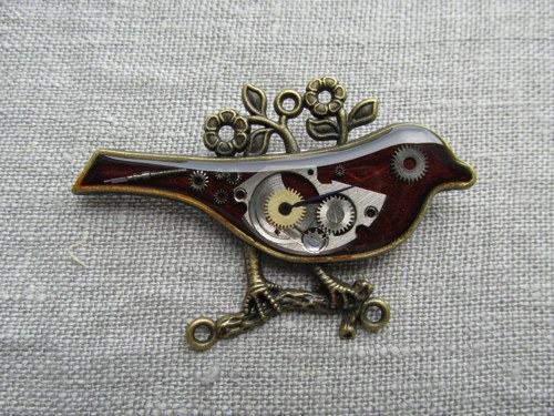 Steampunkový Ptáček brož — foto 2