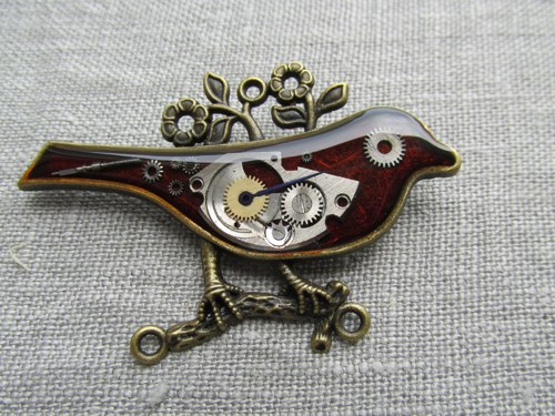 Steampunkový Ptáček brož — foto 3
