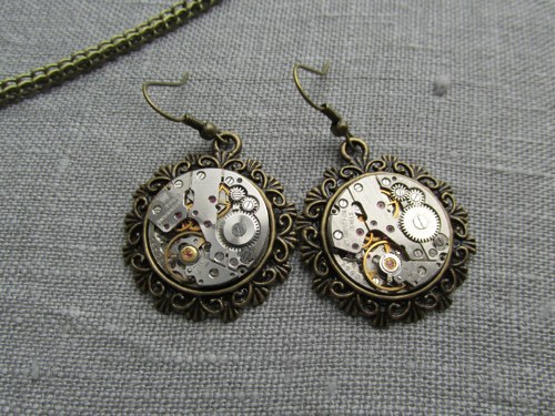 Květy..steampunkové naušnice + přívěsek — foto 2