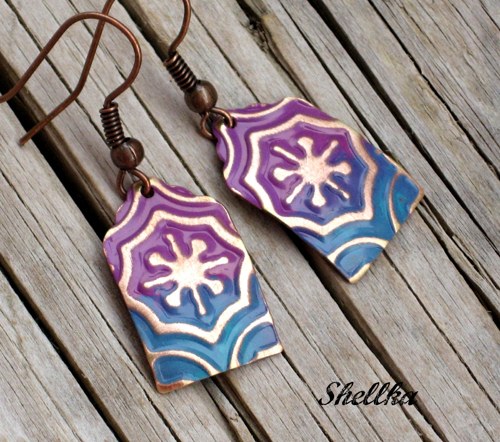 Náušnice ,,SMALL PURPLE & TURQUOISE TAG,, — foto 2