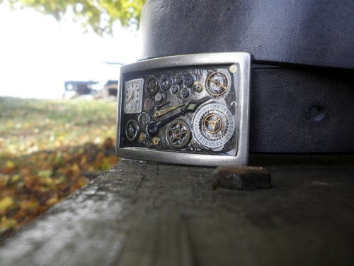 Steampunkový autorský opasek šedý — foto 2