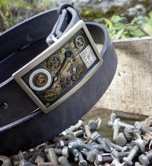 Steampunkový autorský opasek šedý — foto 3
