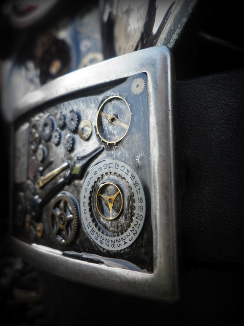 Steampunkový autorský opasek šedý — foto 4