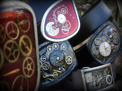 Steampunkový autorský opasek šedý — foto 5