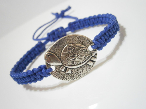 "Želva" - modrý náramek (macramé) - Unisex — foto 2