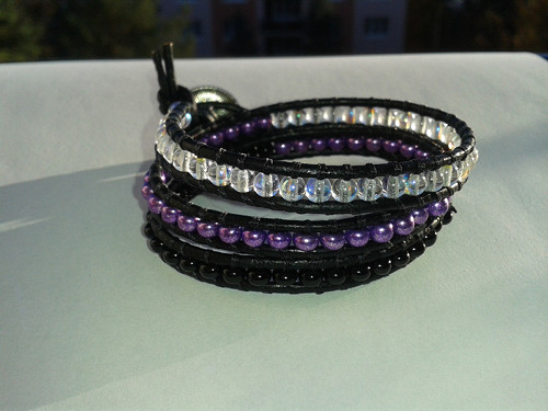 Wrap náramek fialová-černá-bílá — foto 2