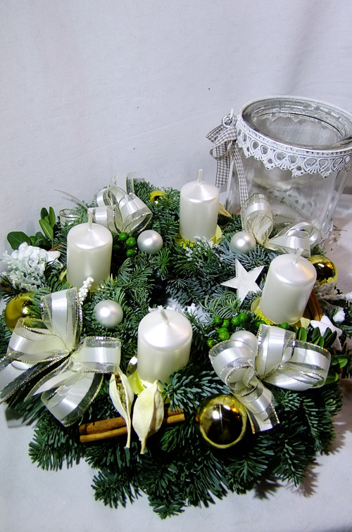 Adventní věnec - chvojový perleťový — foto 4