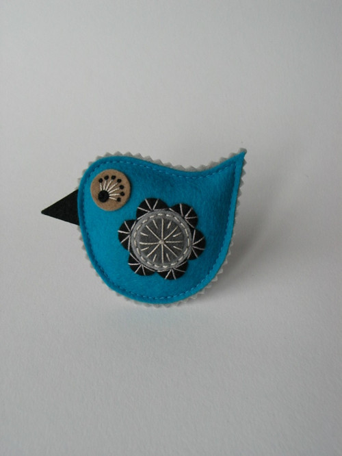 Brož ptáček- "COLOUR"; tyrkysová (turquoise) — foto 2