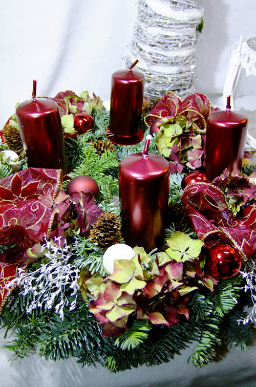 Adventní věnec - Bordó hortenzie — foto 3