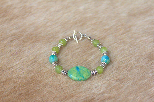 Zelený Nefrit a Chrysocolla Modrá/ TYRKYS-náramek — foto 2
