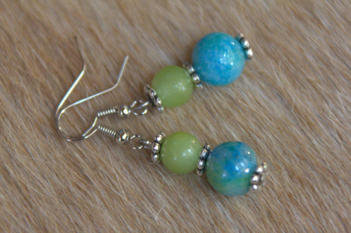 Zelený Nefrit a Chrysocolla Modrá/ TYRKYS-náušnice — foto 2