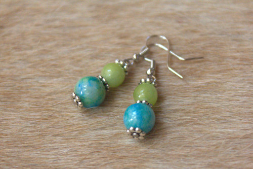 Zelený Nefrit a Chrysocolla Modrá/ TYRKYS-náušnice — foto 3