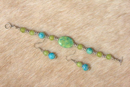 Zelený Nefrit a Chrysocolla Modrá/ TYRKYS-náušnice — foto 5