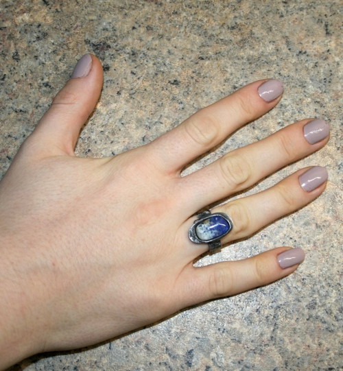 Lapis lazuli/achát-dubleta prsten — foto 6