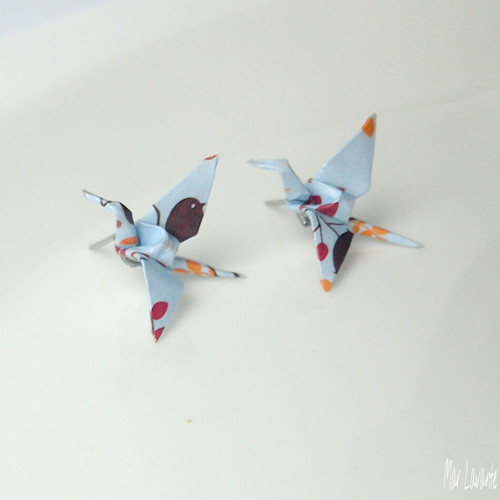 Puzety papíroví origami ptáčci - modrá se vzorem — foto 4