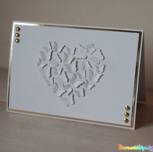 Srdce z 3D motýlků - bílozlaté — foto 2