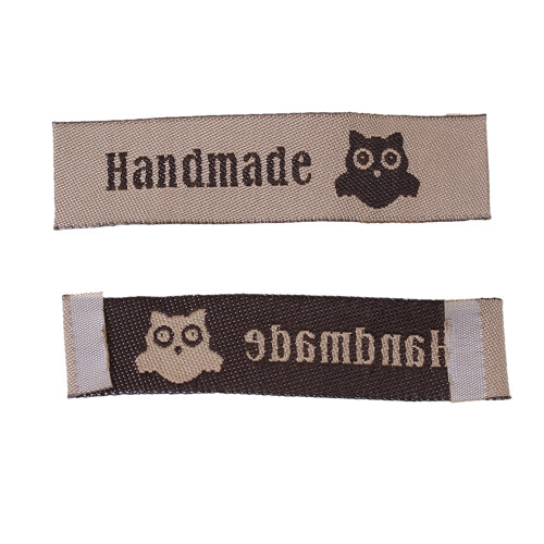 Hnědý textilní štítek HANDMADE sova - 5 Ks — foto 2